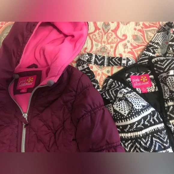 Size 3T girls coat and snow bibs Pink Platinum - Picture 3 of 3